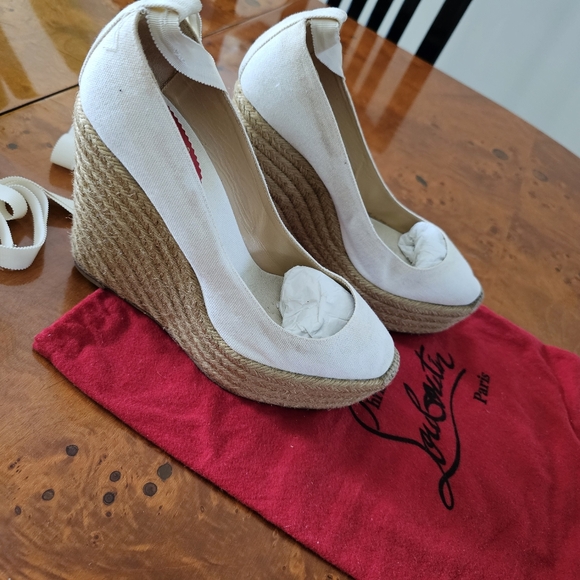 Christian Louboutin Cream Wedge Espadrilles - Picture 3 of 15
